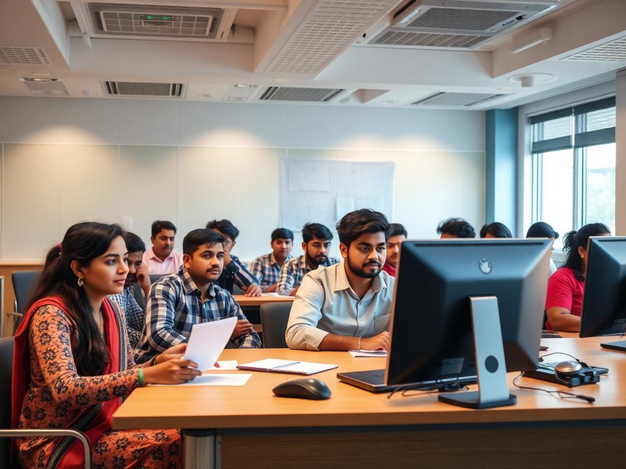 R Square Academy classroom with computer-based test setup